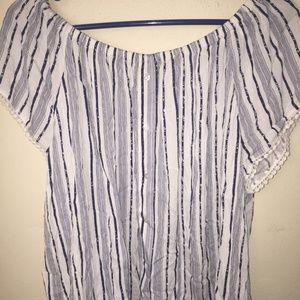 Avenue Striped Off The Shoulder Blouse